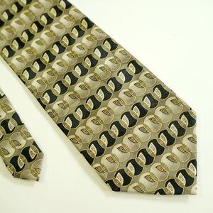 Bergamo New York Beige Green Black Abstract Geometric Print Wide‎ Silk Tie